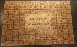Oak veneer Jigsaw puzzle wedding guest book - Laser LLama Designs Ltd