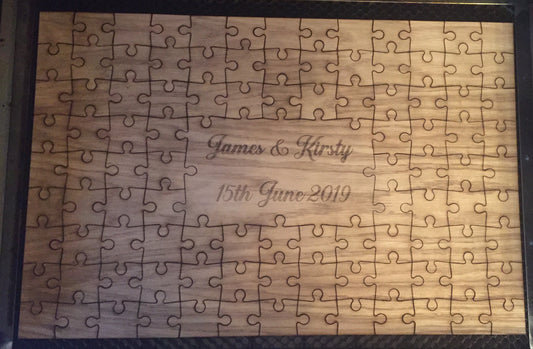Oak veneer Jigsaw puzzle wedding guest book - Laser LLama Designs Ltd