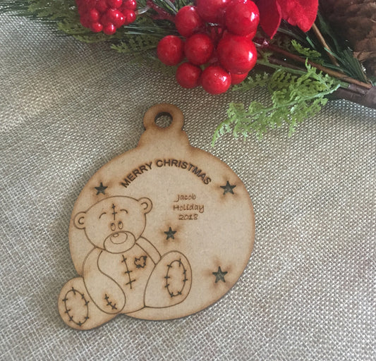 Personalised christmas  BEAR bauble - Laser LLama Designs Ltd