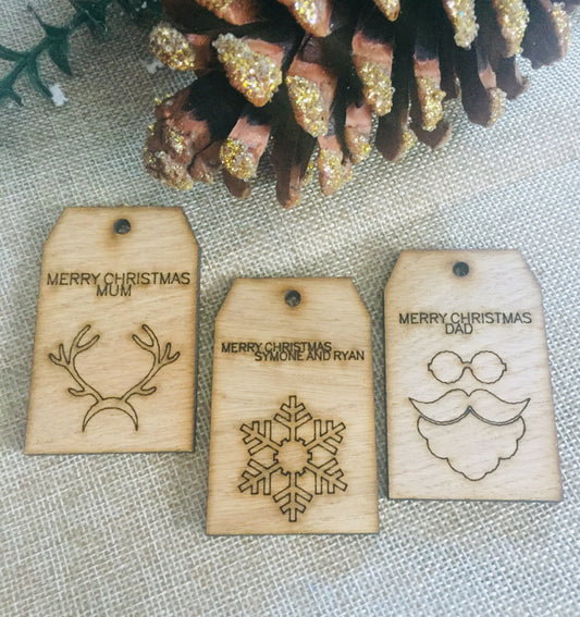 Oak veneer christmas gift tags - Laser LLama Designs Ltd