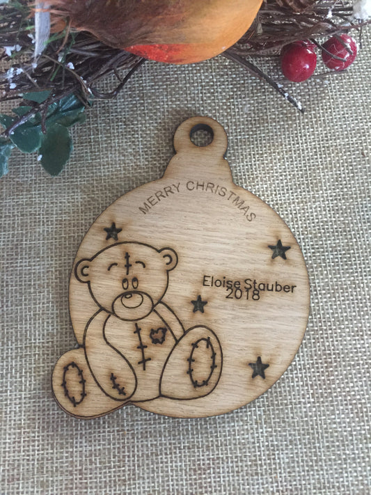 Personalised christmas  BEAR bauble - Laser LLama Designs Ltd
