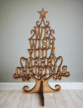Load image into Gallery viewer, Freestending wooden we wish you a merry christmas tree - Laser LLama Designs Ltd