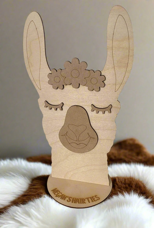 Personalised freestanding hair ties llama stand/holder - Laser LLama Designs Ltd