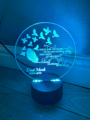 Led light memorial ,feather display. 9 colours and remote control! - Laser LLama Designs Ltd
