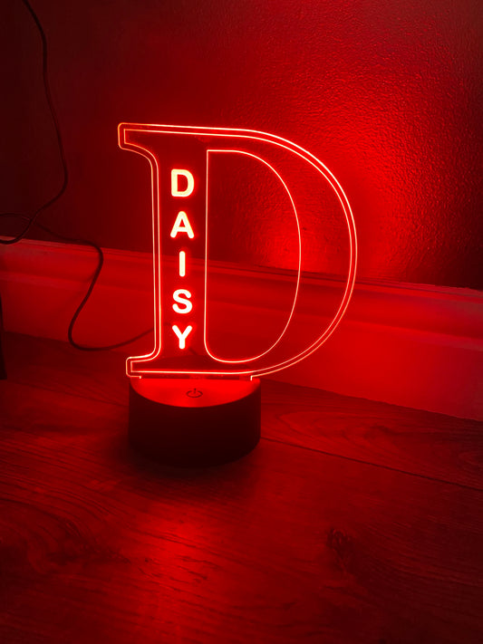 Initial name LED light up display- 9 colour options with remote - Laser LLama Designs Ltd