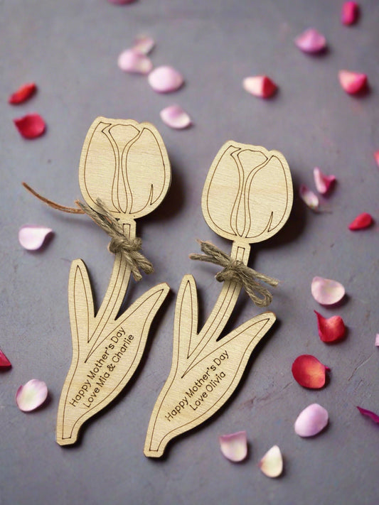 Wooden personalised tulip for Mother’s Day - Laser LLama Designs Ltd