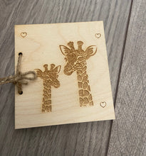Load image into Gallery viewer, Wooden personalised folding card - giraffe design - Laser LLama Designs Ltd