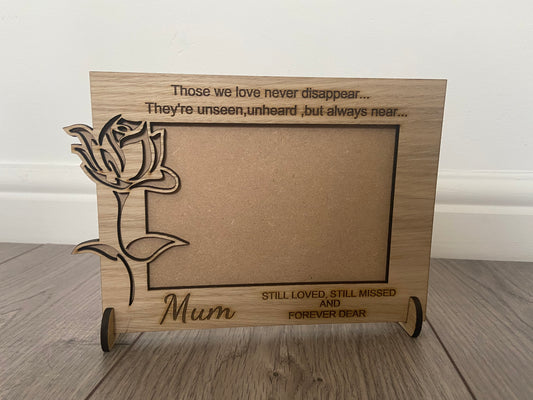 Wooden oak veneer rose memorial photo frame - Laser LLama Designs Ltd