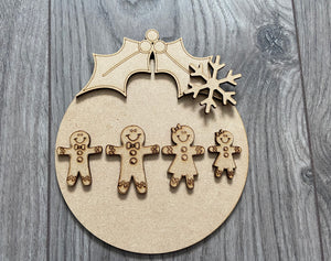 Mdf wooden gingerbread family plaque - Laser LLama Designs Ltd