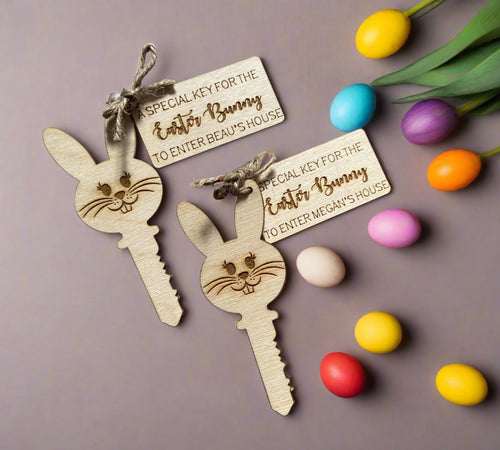 Wooden personalised Easter bunny key - Laser LLama Designs Ltd