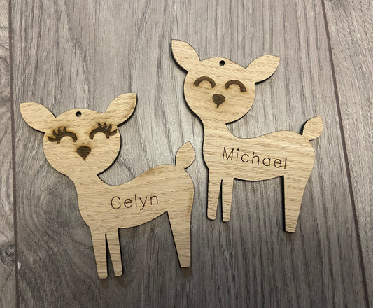 Oak veneer little deer hanging decoration - Laser LLama Designs Ltd