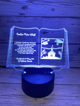 Load image into Gallery viewer, Light up 3D  open book christening gift display. 9 Colour options with remote! - Laser LLama Designs Ltd