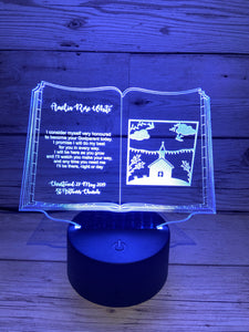 Light up 3D  open book christening gift display. 9 Colour options with remote! - Laser LLama Designs Ltd
