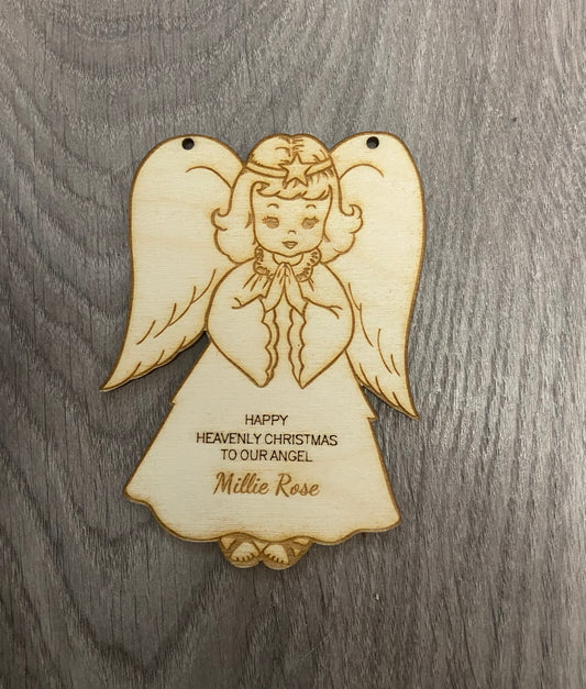 Wooden personalised Angel bauble tree decoration - Laser LLama Designs Ltd