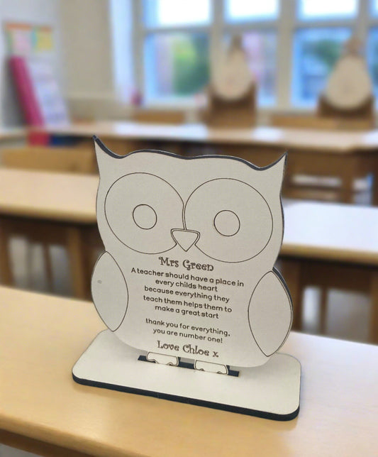 Freestanding personalised wooden owl - Laser LLama Designs Ltd