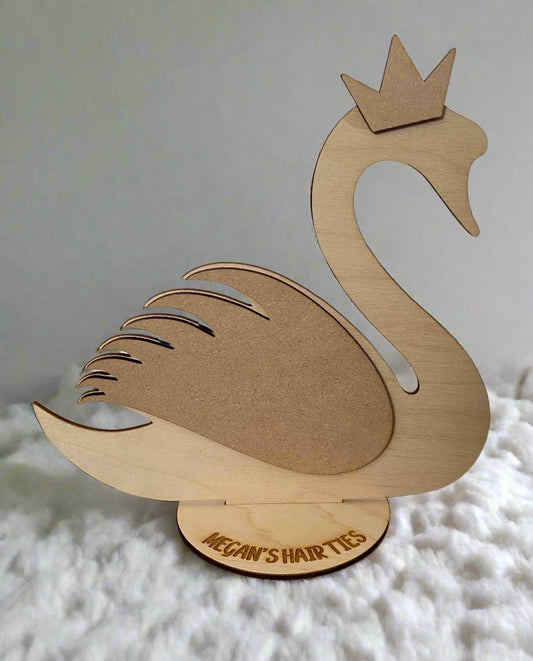 Personalised freestanding hair ties swan stand/holder - Laser LLama Designs Ltd