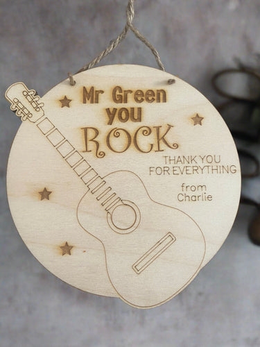 Wooden personalised guitar -“you rock” plaque - Laser LLama Designs Ltd