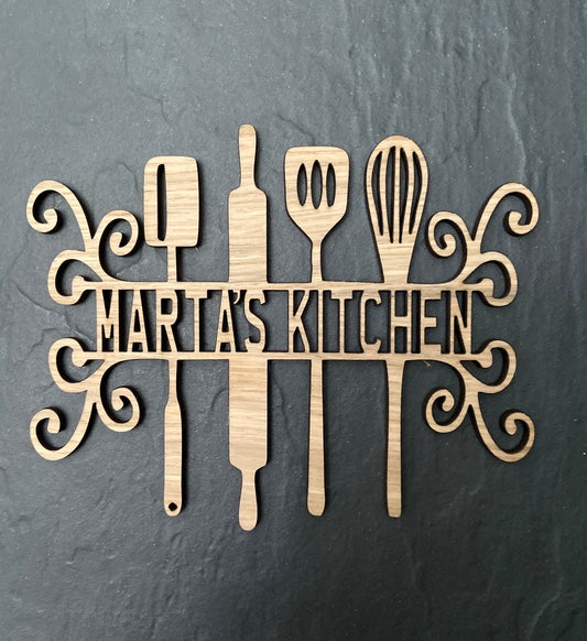 Personalised oak venner kitchen plaque - Laser LLama Designs Ltd