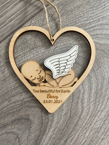 Too beautiful for Earth heart wings hanging plaque - Laser LLama Designs Ltd