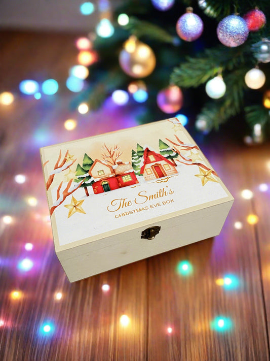 Wooden personalised Christmas house Christmas eve box - Laser LLama Designs Ltd