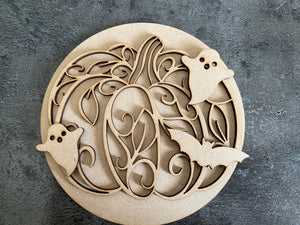 Wooden layered pumpkin decoration plaque - Laser LLama Designs Ltd