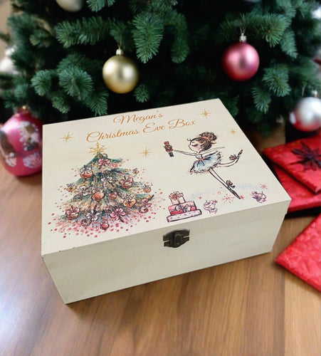 Wooden personalised uv printed ballerina Christmas Eve box - Laser LLama Designs Ltd