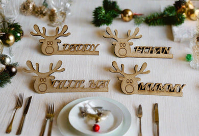 Christmas table  settings mdf names Rudolph - Laser LLama Designs Ltd