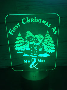 Snowman couple LED light up display- 9 colour options with remote! - Laser LLama Designs Ltd