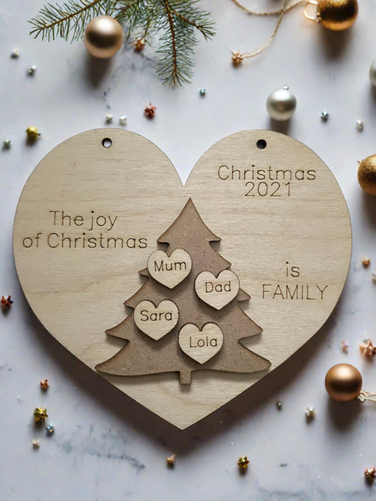 Wooden personalised Christmas tree family plaque - Laser LLama Designs Ltd