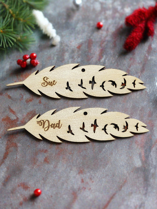 Wooden personalised feather bauble/ hanging tree dec - Laser LLama Designs Ltd