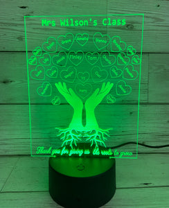 Personalised 3d Led light Teacher class gift-hands with roots - Laser LLama Designs Ltd