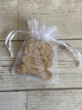 Load image into Gallery viewer, Wooden personalised bear in the bag - Laser LLama Designs Ltd