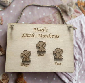 Wooden personalised little monkeys plaque - Laser LLama Designs Ltd