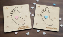 Load image into Gallery viewer, Wooden personalised baby foot godparent proposal card - Laser LLama Designs Ltd
