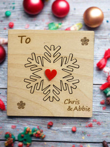 Wooden personalised 3D snowflake card - Laser LLama Designs Ltd