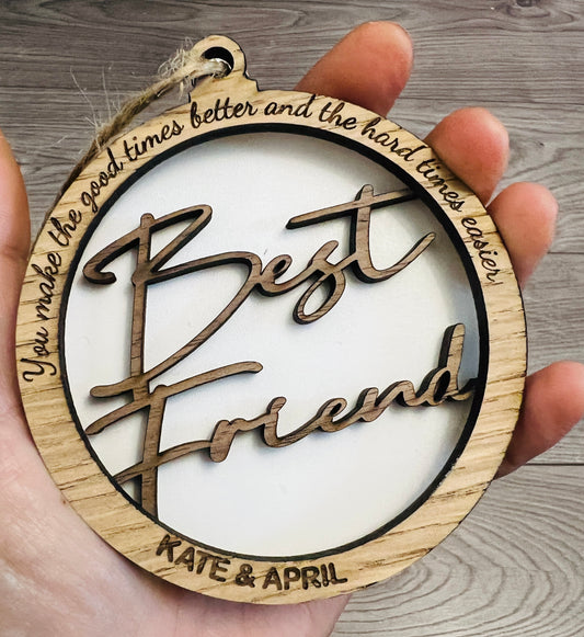 Oak veneer layered best friend bauble - Laser LLama Designs Ltd