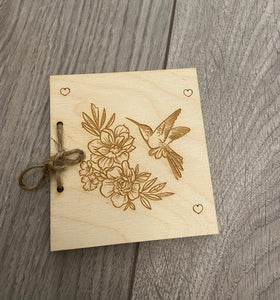 Wooden personalised folding card -hummingbird design - Laser LLama Designs Ltd