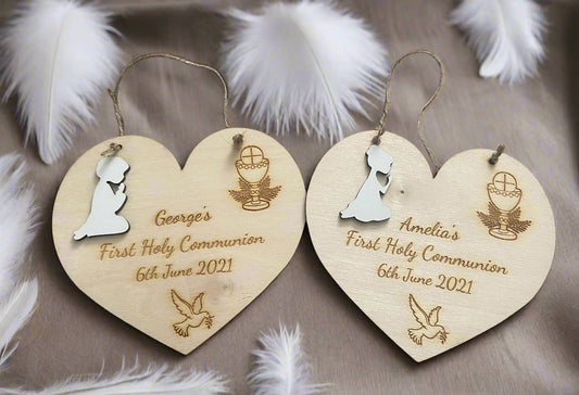 Holy communion personalised heart plaque - Laser LLama Designs Ltd
