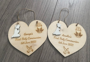 Holy communion personalised heart plaque - Laser LLama Designs Ltd