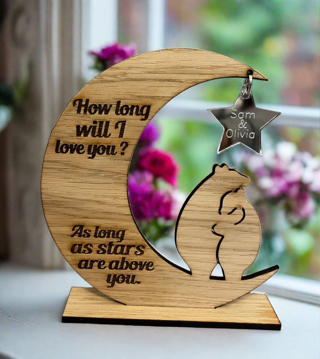 How long will I love you... personalised moon & star decoration with bears - Laser LLama Designs Ltd