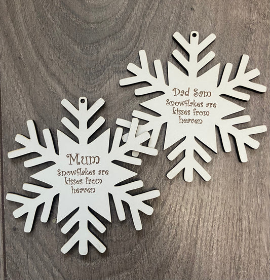 Wooden personalised snowflakes memorial bauble - Laser LLama Designs Ltd