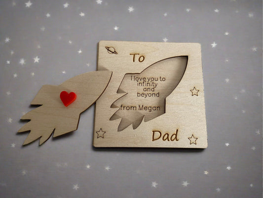 Wooden personalised 3D rocket card - Laser LLama Designs Ltd