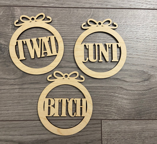 Rude wooden bauble - Laser LLama Designs Ltd