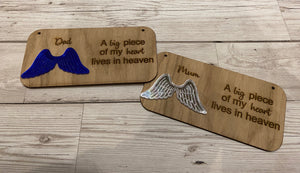 Oak veneer personalised angel wings plaque - Laser LLama Designs Ltd
