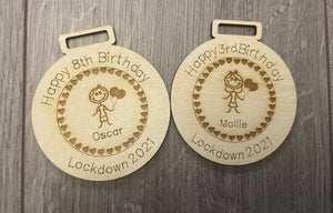 Wooden personalised happy birthday medal - Laser LLama Designs Ltd