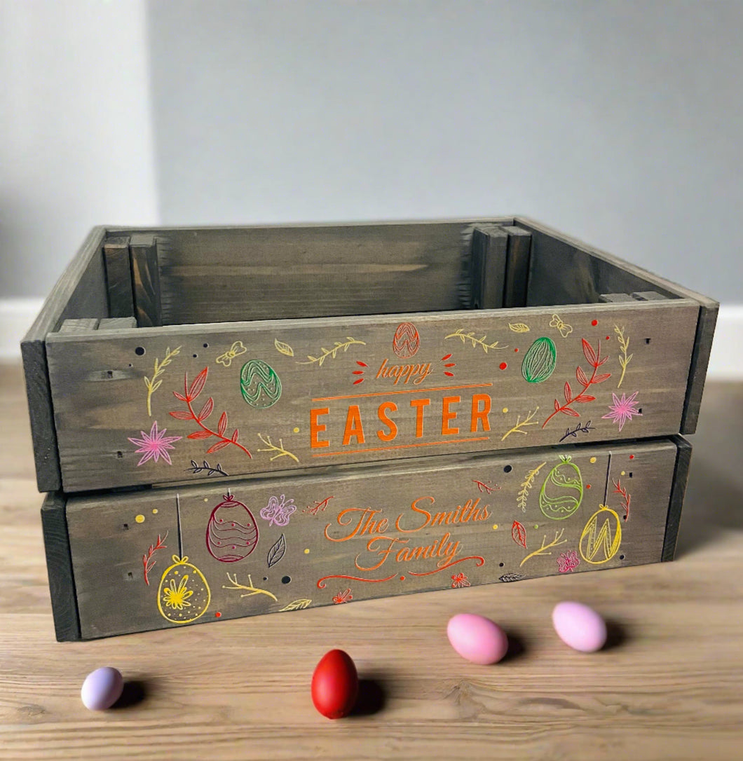 Wooden personalised grey stained crate - Laser LLama Designs Ltd