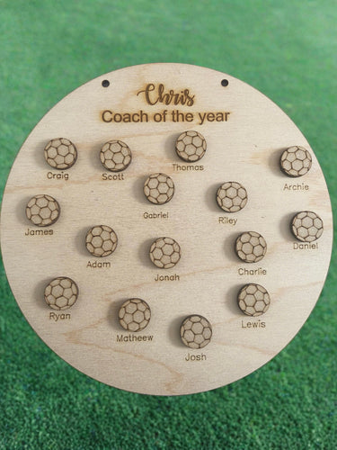 Wooden personalised thank you coach plaque -FOOTBALL - Laser LLama Designs Ltd