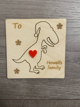 Load image into Gallery viewer, Wooden personalisation 3d dinosaur card - Laser LLama Designs Ltd