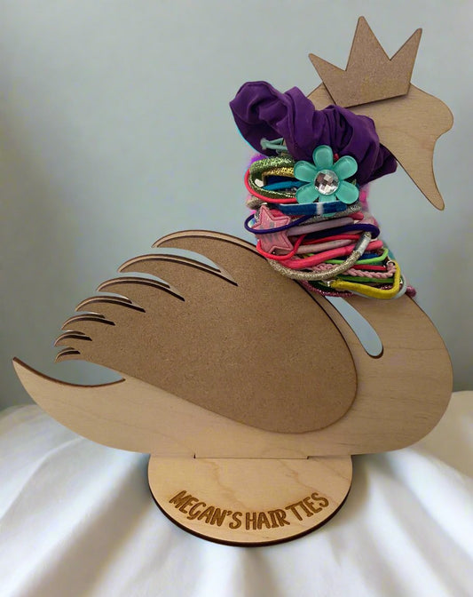 Personalised freestanding hair ties swan stand/holder - Laser LLama Designs Ltd