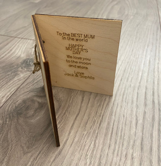 Wooden personalised folding card -moon design - Laser LLama Designs Ltd